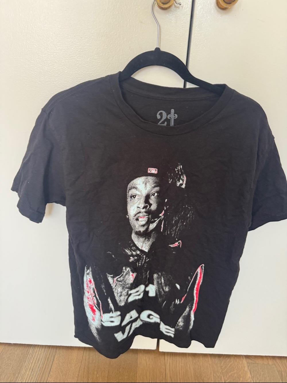 Black Graphic Men's T-Shirt with Front Portrait Print